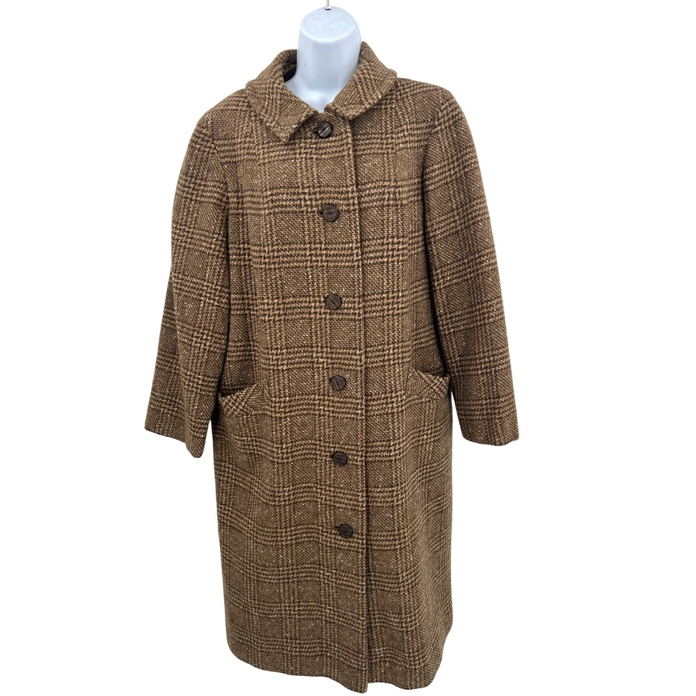Vintage Pendleton 100% Wool Houndstooth Plaid‎ Tweed Long Coat Anny Godsey